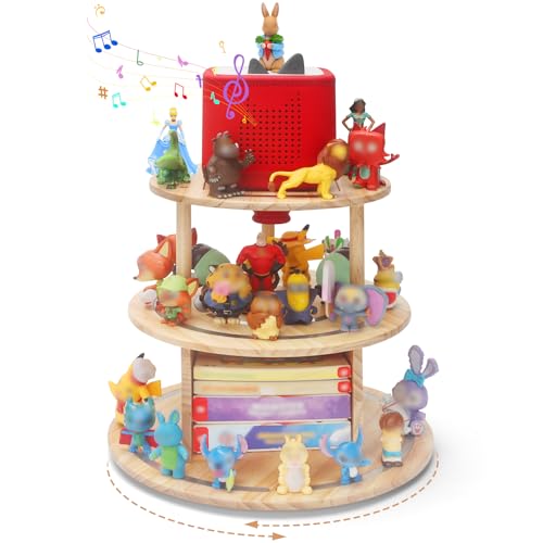 360° Rotating Storage Shelf for Toniebox1/2, 3-Tier Organizer Holder for 30~40 Tonies Figures, Wooden Magnetic Stand Display for Tonie Box + Characters + Tonieplay Game + Controller - color: Natura, size: 3-Tier Turntable for Tonie