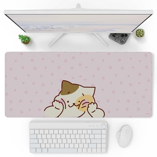 Pixio Mouse Pads - 36 x 16 inch XXL Squishy Cat Pink Multifunctional Large Desk Mats for Gaming, Office, Desktop Anti-Slip Waterproof Washable Computer Mouse Mat - color: Pink Squishy Cat