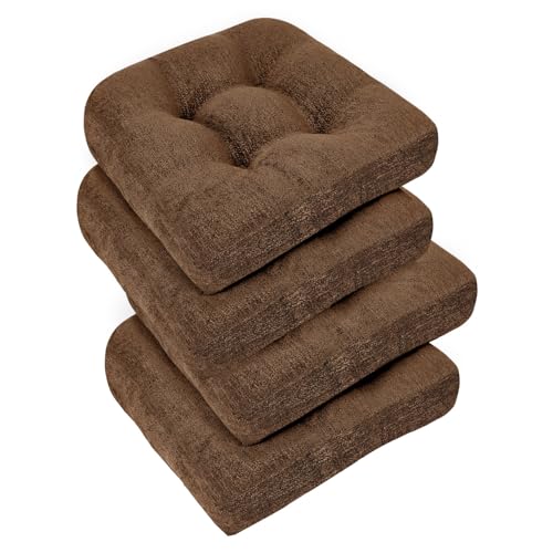 downluxe Chair Cushions for Dining Chairs 4 Pack, Tufted Indoor Chair Pads with Non-Slip Bottom, U-Shaped Kitchen Chair Cushions, 17"x17"x4", Brown - color: Brown, size: 17"x17"x4"(4 Pack)