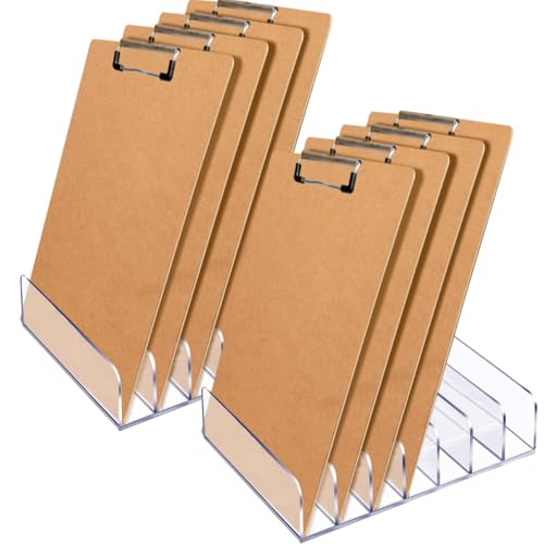 2 Pcs Acrylic Clipboard Holder 7 Slots Clipboard Organizer Display Stand Storage Rack Document Typing Paper Stand Menu Display Receipt Holder for Classroom Office School Teacher No Assembly Required