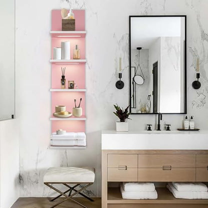 5 Tier Pink Wall Shelf Unit, Pink Shelves, Wall Shelves for Bathroom,Bedroom, Vanity Shelves, Wall Mount Vertical Lack Shelf with led - color: Pink