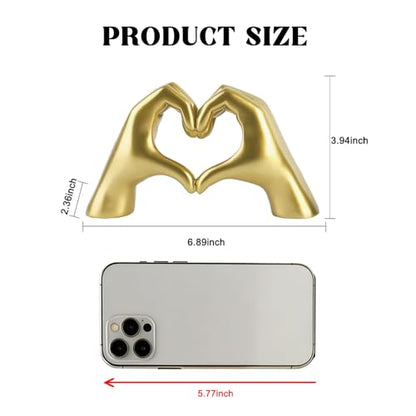 Gold Hand Heart Sculpture Home Decor for Living Room Bedroom Office Medium | Resin Heart Gesture Statue Gifts Merch for Women Girls Wedding Birthday Love Finger Statue for Shelf Bookshelf Coffee Table - size: Medium