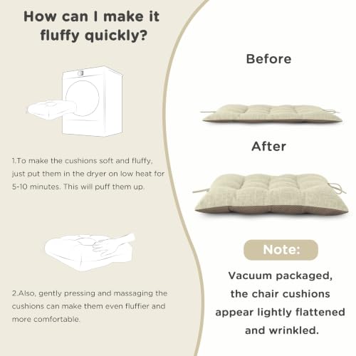 AddGrace Non-Slip Rocking Chair Cushion Extra Large Linen Thick Chair Pads Durable High Back Seat Cushions with Ties Set of 2 Beige - color: Beige