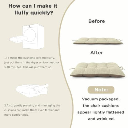 AddGrace Non-Slip Rocking Chair Cushion Extra Large Linen Thick Chair Pads Durable High Back Seat Cushions with Ties Set of 2 Beige - color: Beige