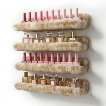 Care&More YJ 15 Inch Nail Polish Shelves, 4-Pack Fuzzy Display Nail Polish Rack for Storing Nail Bottles, Sunglasses, Essential Oils, Plush Soft (Brown) - color: Brown