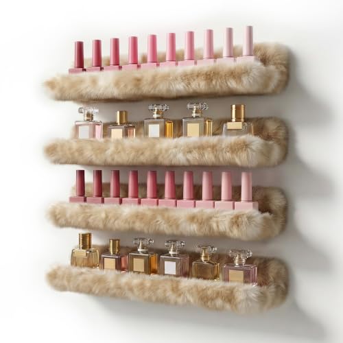 Care&More YJ 15 Inch Nail Polish Shelves, 4-Pack Fuzzy Display Nail Polish Rack for Storing Nail Bottles, Sunglasses, Essential Oils, Plush Soft (Brown) - color: Brown