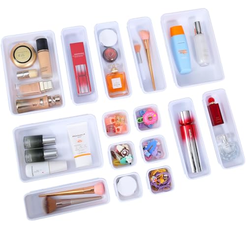 Kutesna 15 PCS Interlocking Desk Drawer Organizer Separator for Office,Bathroom,Kitchen,Makeup（White） - color: White, size: 15 pieces