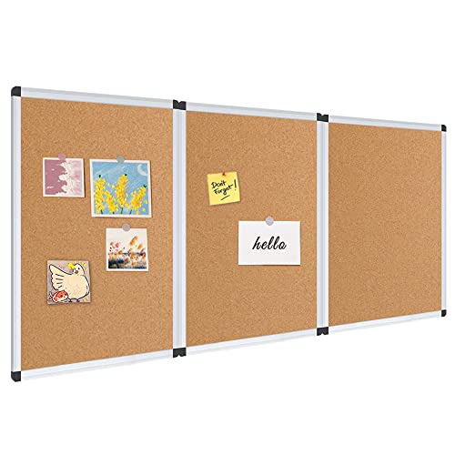 VIZ-PRO Cork Notice Board, 24 X 18 Inches, 3 Pack, Silver Aluminium Frame - size: 3 Pack 24 X 18 Inches