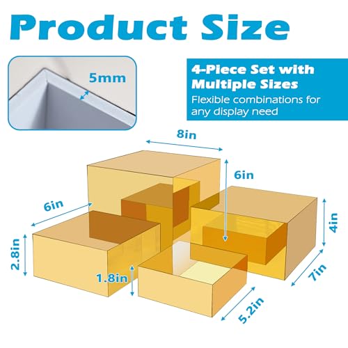 4Pcs Acrylic Risers Display Stands, Food Risers for Buffet Table, Acrylic Cube Mirror Risers for Catering Dessert, Jewelry Collectibles Party, Gold - color: Gold