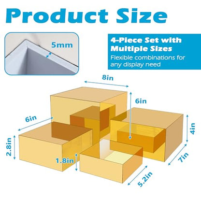 4Pcs Acrylic Risers Display Stands, Food Risers for Buffet Table, Acrylic Cube Mirror Risers for Catering Dessert, Jewelry Collectibles Party, Gold - color: Gold