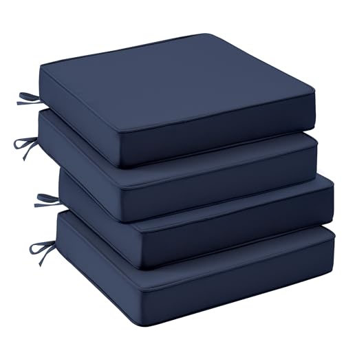 UNIKOME Outdoor Chair Cushions Set of 4, Water Resistant Patio Seat Cushions with Ties for Outdoor Furniture, High-Density Foam, UV & Fade Resistant, Piped Edge – 19" x 19" x 3", Navy - color: 02 Navy, size: 19" W X 19" D X 3" H