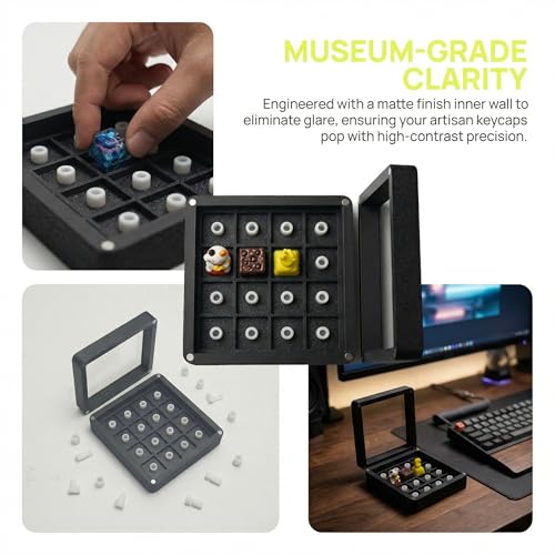 16-Slot Artisan Keycap Case: 22mm Extra-Deep Storage Box with Magnetic Lid | Fits SA, MT3 & High-Profile Resin Sculptures | Matte Black Industrial Desktop Display - color: Matte Black