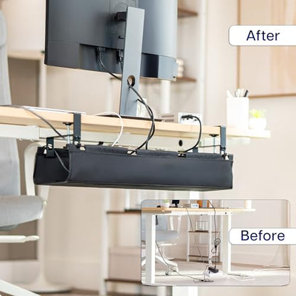 VIVO Clamp-on Under Desk 31 inch Fabric Cable Management Tray, Wire Concealer, Power Strip Storage, Workspace Organization, Easy Fold Down Access, Black, DESK-AC31F-C - size: 31"