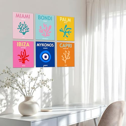 Isfvqyub Preppy Beach Wall Art, Aesthetic Ocean Beachy Poster For Girl Boy, Trendy Abstract Wall Decor For Room Dorm College Apartment Office, Set Of 6 -A01 - size: Beach