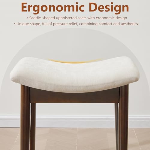 Royal Windsor Vanity Stool with Saddle Cushion, 18 Inch Makeup Vanity Chair for Living Room, Modern Foot Stool Ottoman Piano Bench,Small Upholstered Bench for Bedroom, White - color: 10.2"d White+walnut