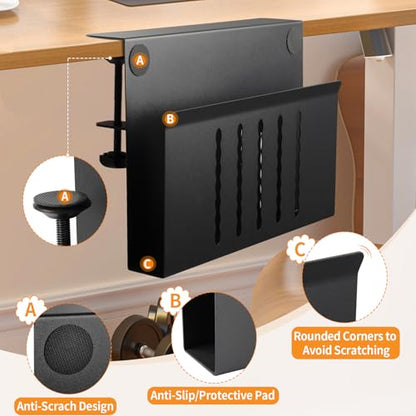 Desk Side Storage with Pen Holder, No Drill Hanging Desk Organizer Under Desk Storage Mount, Clamp-On Laptop Holder Table Side Tray Desktop Organization for Office and Home (Black)