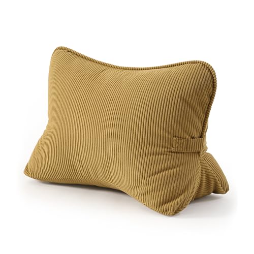 Pat. Pend. Corduroy Lumbar Support Back Pillow for Reading & Lounging, Ergonomic Triangle Cushion for Sofa, Armchair & Bed Sitting, Removable Washable Cover, Mustard Yellow - color: Mustard Yellow