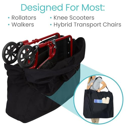 Vive XL Carry & Travel Bag for Rollator Walkers & Transport Chairs - Cover Carrier Accessory for Car Travel, Storage, Seniors - Accessories - Waterproof with Padded Straps