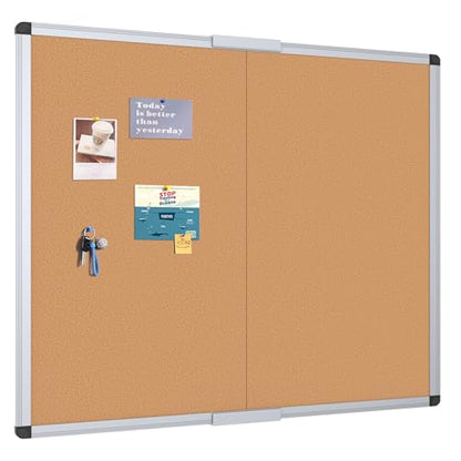 VIZ-PRO Large Cork Bulletin Board/Foldable Noticeboard, 48 X 48 Inches, Silver Aluminium Frame - size: 48 X 48 Inches