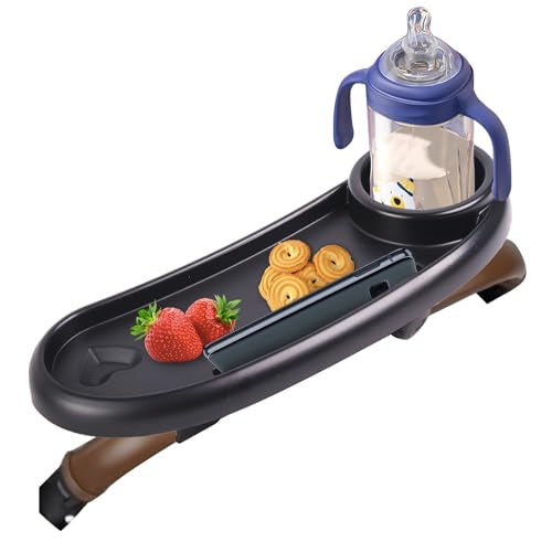 Snack Tray Compatible with Mockingbird,Nuna,Evenflo Stroller | Adjustable Stroller Snack Tray with Cup Holder and Phone Holder, Stroller Accessories Black