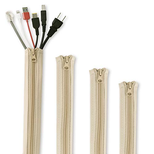 StangH Cable Management Sleeve Organizer - 19 Inch Home and Office Zip-up Cable Sleeve Wire Organizer Flexible Cord Concealer Wrap, Electrical Cord Covers for TV/Computer/Desk, 4 Pieces -Beige - color: Beige, size: 19"L x 3.5"W-4PACKS