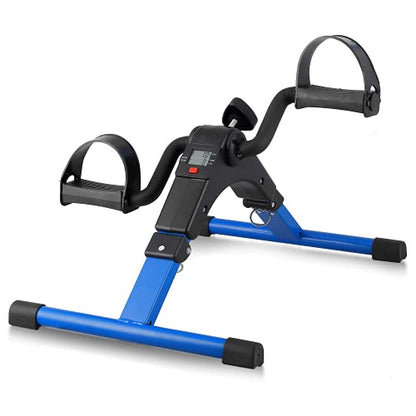 Folding Pedal Exerciser, Mini Under Desk Bike - Portable Foot Hand Cycle Peddler Machine Bicycle Exerciser for Arm Leg While Sitting - color: Blue