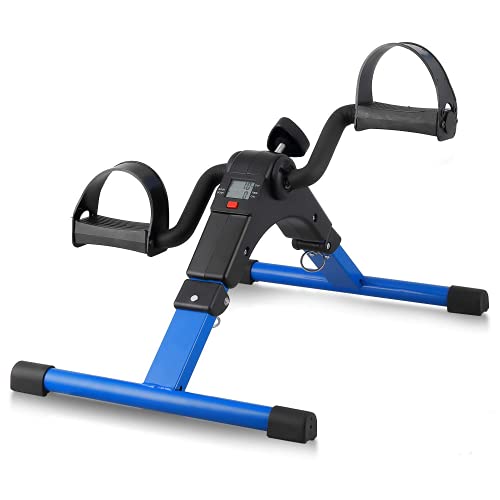 Folding Pedal Exerciser, Mini Under Desk Bike - Portable Foot Hand Cycle Peddler Machine Bicycle Exerciser for Arm Leg While Sitting - color: Blue