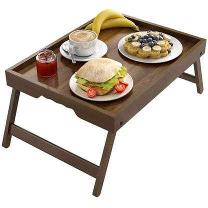 Artmalle Bed Tray Table Folding Legs with Handles Groove Breakfast Food Tray for Sofa, Bed, Eating, Drawing, Platters Serving Lap Desk Snack Trays (Brown Large) - size: Large (12.3" x 16.9" x 1.6") x 1 Pack