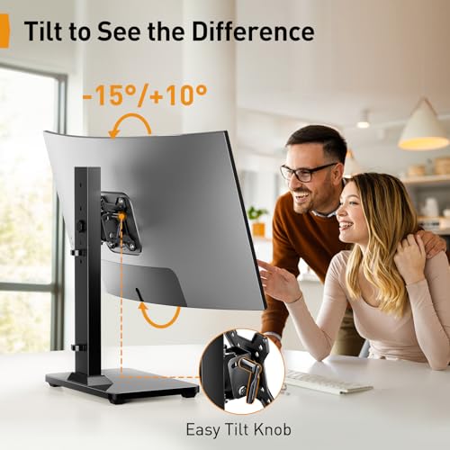 Perlegear Single Monitor Stand for 13-34 Inch Screens, Universal Small TV Stand with Swivel, Tilt, 360° Rotation and 5 Height Settings, Holds 44 lbs for Office, Max VESA 100x100mm, PGTVS29 - style: Single Monitor Stand