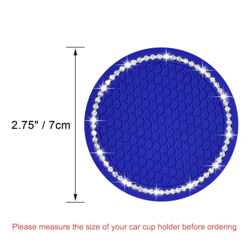 Bling Car Coasters, Wisdompro 2 Pack PVC Car Cup Holder Insert Coaster - Anti Slip Universal Vehicle Interior Accessories Crystal Glitter Cup Mats for Women and Men (2.75" Diameter, Blue) - color: Blue