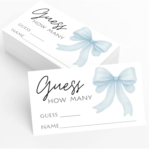 Printed Party Baby Boy Shower Guess How Many Game – Blue Bow Little Man Theme, Baby Boy Decor & Party Supplies, 30 Cards with Table Display Sign - color: Blue Bow