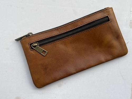 Vintage Leather Pencil Case Pouch, Pen Pouch for Work & University, for Men,Women/Leather Pencil Cases for Adults Perfect for Office/Tool Pouch Zipper Bag, Small Tool Bag (Light Tan) - color: Light Tan