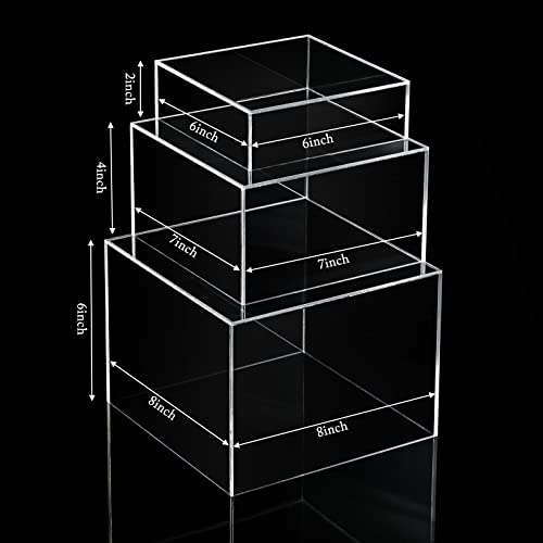 Set of 3 Acrylic Display Risers - Acrylic Boxes & Cubes - 5 Sided with Hollow Bottoms - Display Stand for Collectibles (Clear) - color: Clear