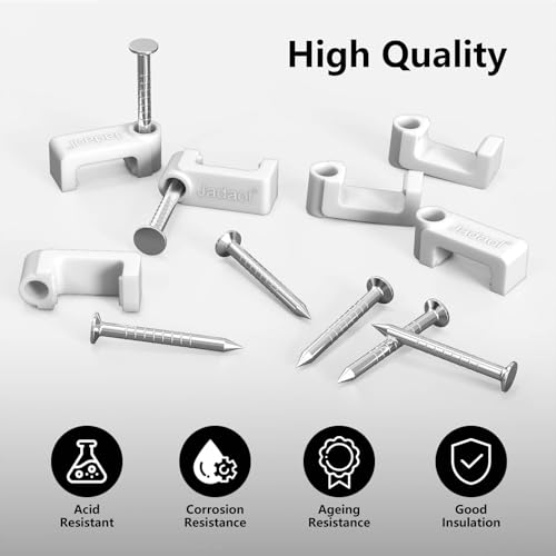 Jadaol 100Pcs 7.5mm Cable Clips with Nails, Custom Fit for Jadaol Cat6 Flat Ethernet Cable, Wall Wire Tacks for RJ45 LAN, Coax, Speaker, and Network Cables - size: 7.5mm