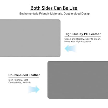 Dual Sided Leather Desk Mat - Waterproof Desk Pad - Ideal for Large Mouse Pad and Desk Mats on Top of Desks (Gray, 25"*13") - color: Gray, size: 25" x 13"
