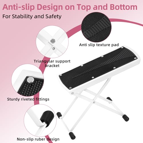 Pedicure Foot Rest, 6 Heights Adjustable Foot Stool, Upgraded Metal Foldable Non-Slip Stand for Home and Salon Use Pedicure Station, Ideal Pedi Stool for Nail Tech or Guitar Foot Stool White - color: White-upgraded