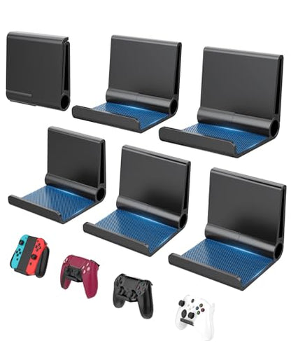 6 Pack Foldable Controller Wall Mount Holder for Xbox PS5 PS4 PS3 Switch Pro Strong Adhesive/Screw Upgraded Controller Stand Hanger with Anti-slip Pad Universal Gaming Remote, Headphone Accessories - color: Black