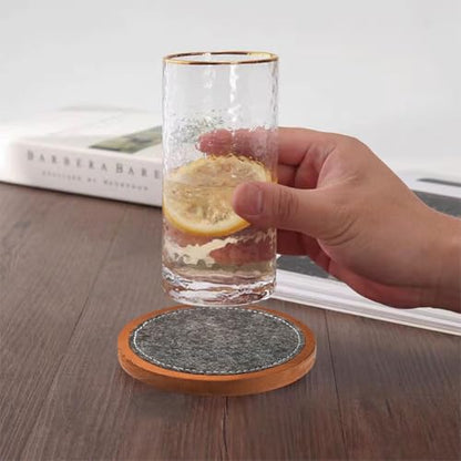 Wood Coaster for Drinks, Set of 5, Absorbent and Insulation Felt Stackable Cup Holders, Coasters for Wooden Table,4.15 inch