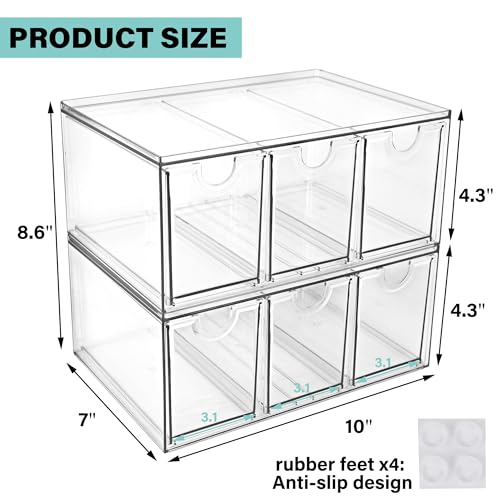 Prsildan Tea Bag Organizer K Cup Holder Drawer Coffee Pods Storage, 2 Pack | Clear Acrylic, Stackable, Pull Out, For Kitchen Office Craft Art Supplies Hair Accessories Makeup Small Items - style: Style3-6Drawers