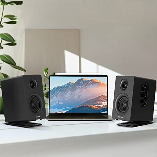 Sanyun SW601 15° Tilted Desk Speaker Stands for Compact 2''-3'' Computer PC Bookshelf Monitor Speakers, Steel Metal Base & Damping Foam Padding (Pair, Black) - color: Black