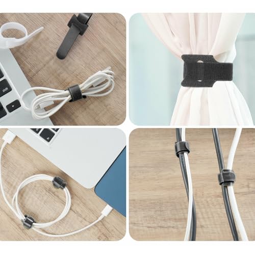 TENOC Reusable Cable Ties Hook Loop Cords Management Adjustable Cable Organizer Wire Straps, Black, 120 Pcs 8-Inch