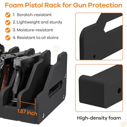 JBBTOOL Foam Pistol Rack for Gun Safe, Gun Cabinet Accessories, 6 Slots Soft Foam Handgun Storage Organizer, Anti-Slip Revolver Firearm Stand Display Holder