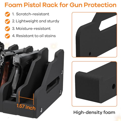 JBBTOOL Foam Pistol Rack for Gun Safe, Gun Cabinet Accessories, 6 Slots Soft Foam Handgun Storage Organizer, Anti-Slip Revolver Firearm Stand Display Holder