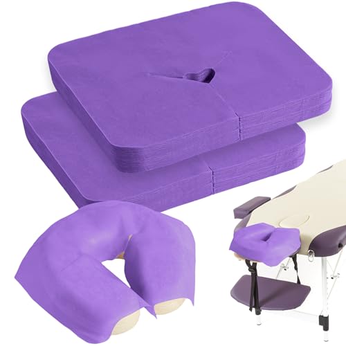 200 Pieces Disposable Face Cradle Covers Massage Headrest Covers for Massage Tables and Massage Chairs Beauty Spa Salon Bed, 11.8 x 15.7 Inches (Purple) - color: Purple