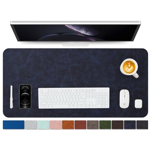 Distressed Leather Desk Mat - Non-Slip PU Desk Pad for Office and Home - Desk Organization and Accessories - Ideal for Large Mouse Pad and Desk Mats on Top of Desks(Navy Blue,36"x 17") - color: Navy Blue, size: 36" x 17"