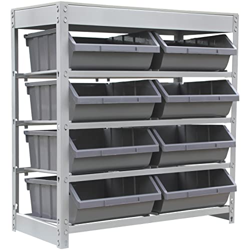 King's Rack Bin Rack Boltless Steel Storage System Organizer with Plastic Bins (4 Tier - 8 Bin) - size: 4 Tiers - 8 Bins