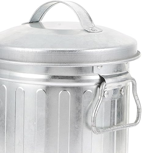 VILLCASE Mini Metal Bucket with Lid, 7.5" x 5" Small Garbage Can Trash Bin with Lid, Desktop Metal Rubbish Bin, Table Top Home Wastebasket for Countertop Office Silver Iron