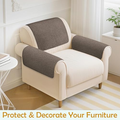 Couch Arm Covers, Waterproof Armrest Cover for Sofa, Loveseat, Armchair, Non-Slip Recliner Arm Cover, Sofa Arm Covers, Headrest Cover, Arm Chair Covers Set of 2 (Brown, 24"×20") - color: Brown, size: 24" x 20" - 2 pcs
