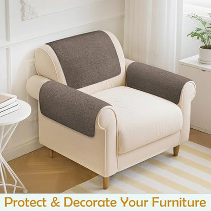 Couch Arm Covers, Waterproof Armrest Cover for Sofa, Loveseat, Armchair, Non-Slip Recliner Arm Cover, Sofa Arm Covers, Headrest Cover, Arm Chair Covers Set of 2 (Brown, 24"×20") - color: Brown, size: 24" x 20" - 2 pcs