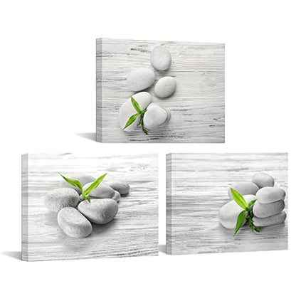 Nachic Wall Zen Wall Art SPA Stone Pictures Prints Green Bamboo Bathroom Wall Decor Each Panel 12x16inch (Small)